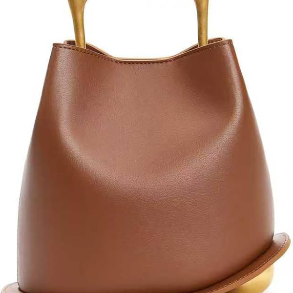 Women’s PU Leather Bucket Handbag Crossbody Shoulder Purse with Top Handle Design