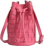 Bucket for Women, Mini Leather Woven Bucket Bag Drawstring Crossbody Bucket Handbags