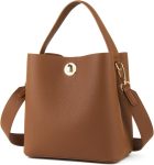 Genuine Leather Bucket Tote Bag for Women Small Trendy Crossbody Shoulder Handbag with Adjustable Strap