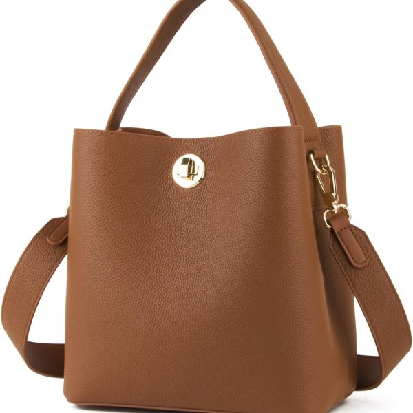 Genuine Leather Bucket Tote Bag for Women Small Trendy Crossbody Shoulder Handbag with Adjustable Strap