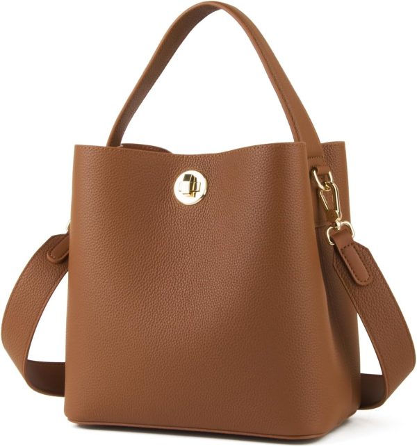 Genuine Leather Bucket Tote Bag for Women Small Trendy Crossbody Shoulder Handbag with Adjustable Strap