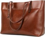 Vintage Leather Tote Shoulder Satchel Bag with Top Handles