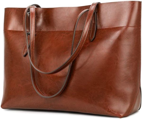 Vintage Leather Tote Shoulder Satchel Bag with Top Handles