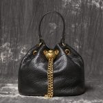 Genuine Leather Bucket Shoulder Bag for Women with Chain Strap and Elegant Crossbody Style