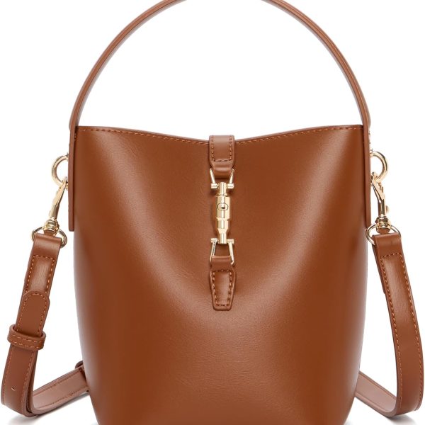 Small Bucket Crossbody Bag for Women Trendy Vegan Leather Shoulder Purse Designer Style Handbag