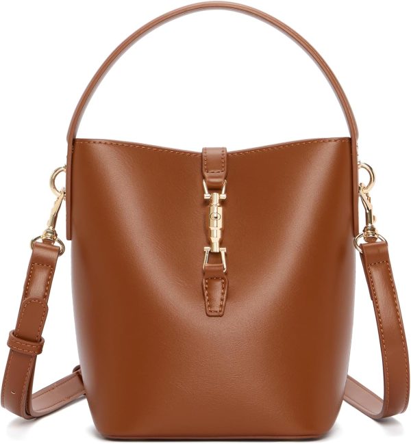 Small Bucket Crossbody Bag for Women Trendy Vegan Leather Shoulder Purse Designer Style Handbag
