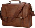 Grey Vintage Style Leather Laptop Messenger Shoulder Bag