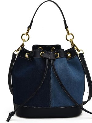 Denim Bucket Bag for Women Trendy Drawstring Jean Crossbody Shoulder Purse