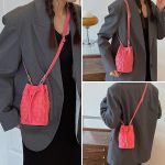 Bucket for Women, Mini Leather Woven Bucket Bag Drawstring Crossbody Bucket Handbags