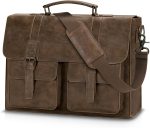 Vintage Waterproof Leather Laptop Messenger Bag for Office Use