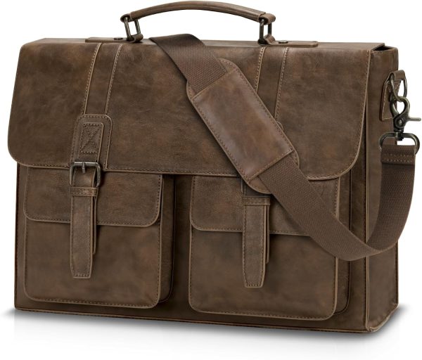 Vintage Waterproof Leather Laptop Messenger Bag for Office Use