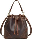 Genuine Leather Bucket Bag for Women Drawstring Crossbody Shoulder Handbag with Top Handle and Dual Straps