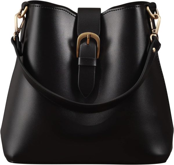 Bucket Vegan Leather Bag For Women Retro Faux Casual Classic Vintage Simple Shoulder Handbag