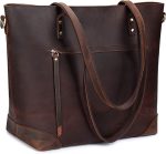 Large Vintage Leather Work Tote Shoulder Handbag with Back Pocket