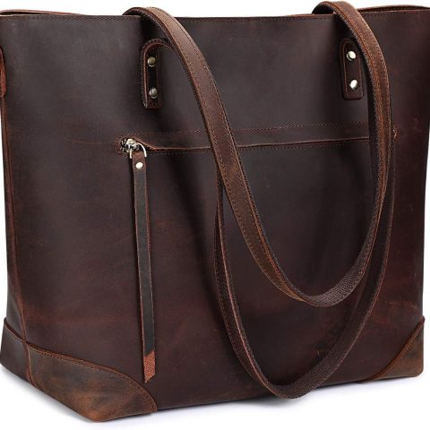 Large Vintage Leather Work Tote Shoulder Handbag with Back Pocket