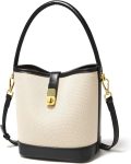 Coated Canvas Bucket Crossbody Bag for Women Top Handle Satchel Purse with Twist Lock Closure