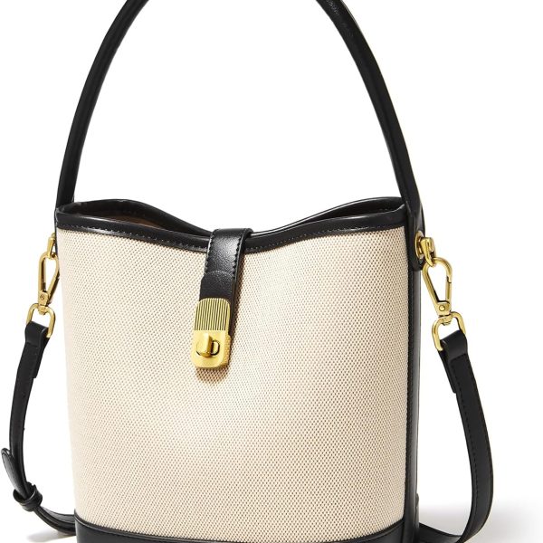 Coated Canvas Bucket Crossbody Bag for Women Top Handle Satchel Purse with Twist Lock Closure