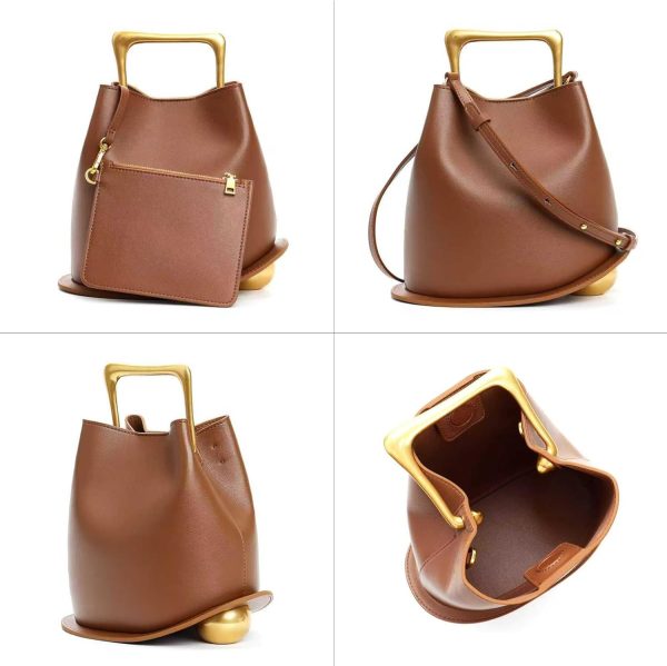 Women’s PU Leather Bucket Handbag Crossbody Shoulder Purse with Top Handle Design