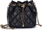 Women’s Quilted Bucket Bag Leather Chain Shoulder Purse Crossbody Handbag