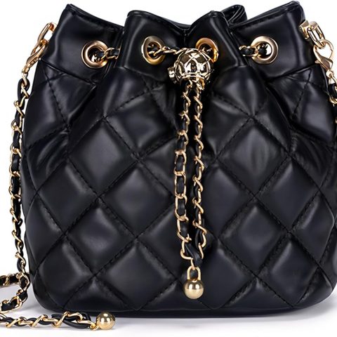 Women’s Quilted Bucket Bag Leather Chain Shoulder Purse Crossbody Handbag