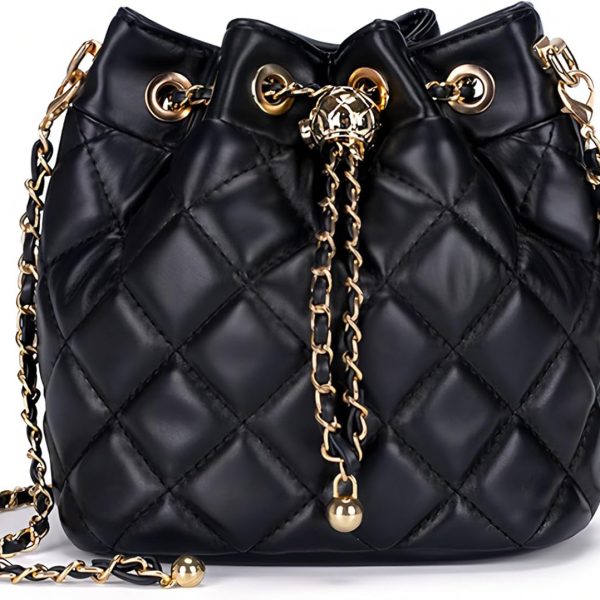 Women’s Quilted Bucket Bag Leather Chain Shoulder Purse Crossbody Handbag