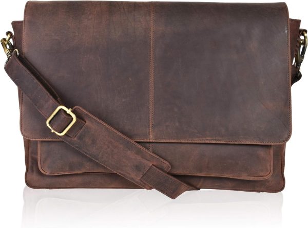 Leather Laptop Messenger Briefcase for Office and College Use