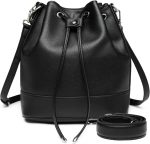 Leather Bucket Bag for Women Drawstring Crossbody Purse Medium Tote and  Handbag with Two Shoulder Straps