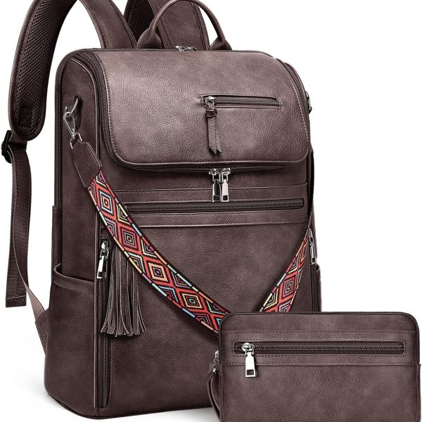Vintage PU Leather Laptop Backpack Waterproof Travel Daypack
