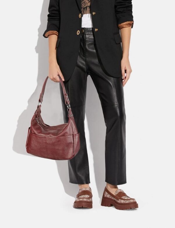 Genuine Leather Women’s Shoulder Purse with Double Zipper Pockets