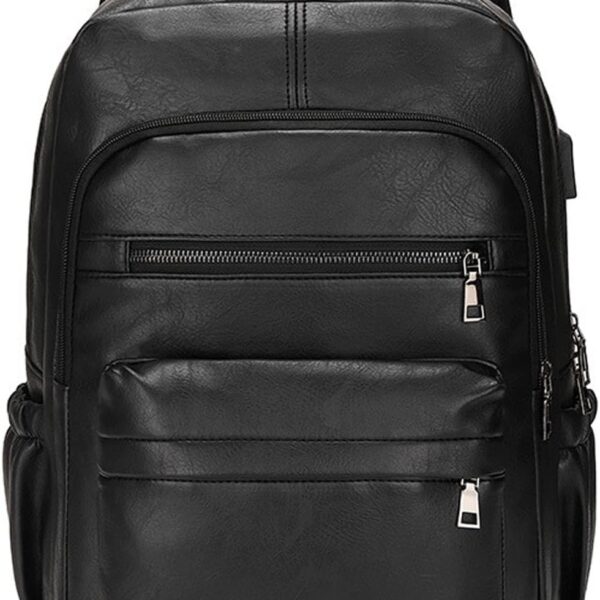 Slim PU Leather Laptop Backpack with Multi Pocket Design