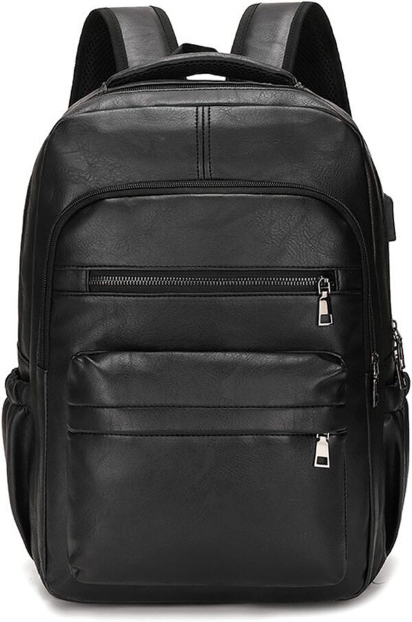 Slim PU Leather Laptop Backpack with Multi Pocket Design