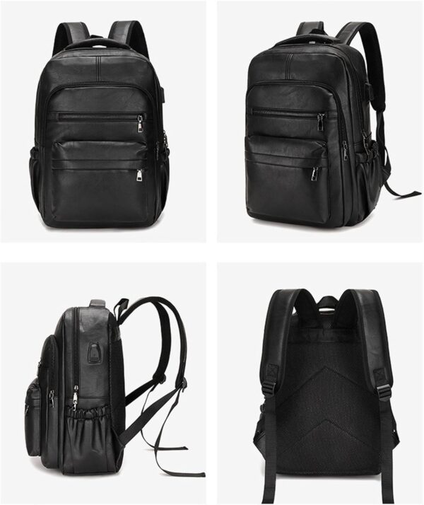 Slim PU Leather Laptop Backpack with Multi Pocket Design
