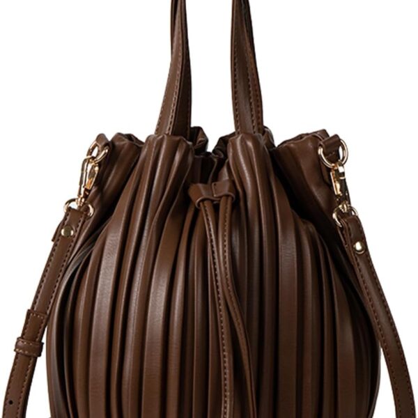 Bucket Bags for Women, Mini Leather Drawstring Crossbody Bucket  Pleated Shoulder Handbags
