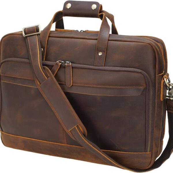 16 Inch Leather Laptop Messenger Satchel Briefcase Bag