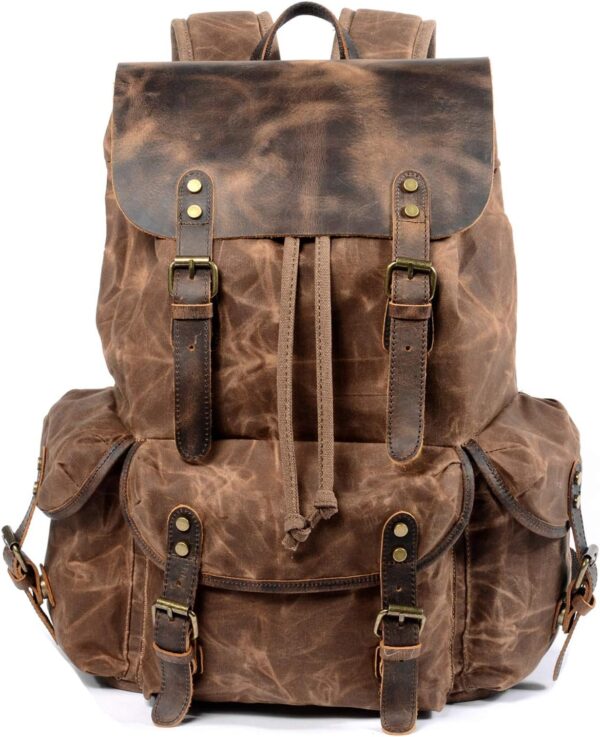 Waterproof Waxed Canvas Hiking Travel Backpack for 15 Inch Laptop