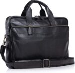 Black Leather Laptop Messenger Briefcase Shoulder Bag