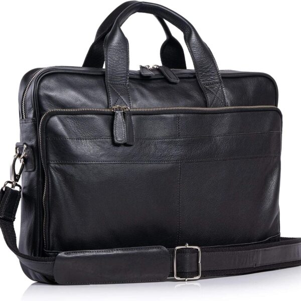 Black Leather Laptop Messenger Briefcase Shoulder Bag