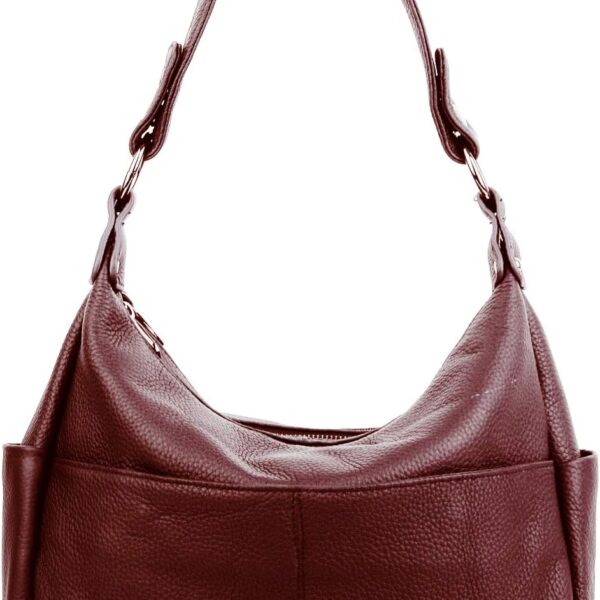 Genuine Leather Women’s Shoulder Purse with Double Zipper Pockets