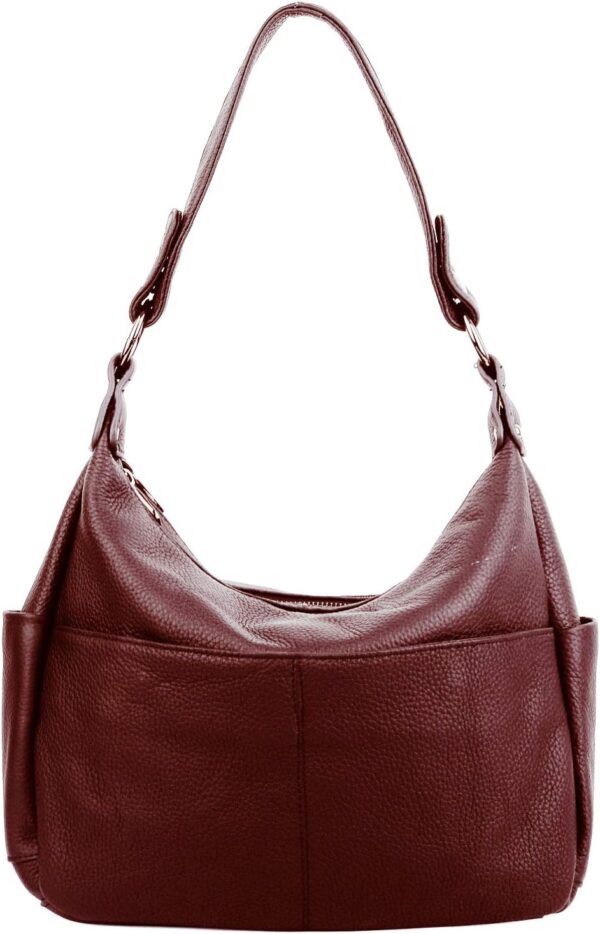 Genuine Leather Women’s Shoulder Purse with Double Zipper Pockets