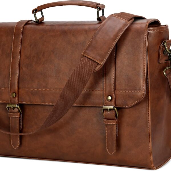 Grey Vintage Style Leather Laptop Messenger Shoulder Bag