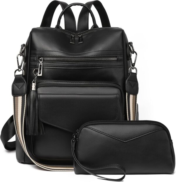 PU Leather Diaper Backpack with Changing Pad and Stroller Straps