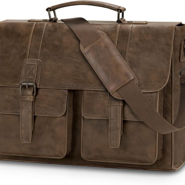 Vintage Waterproof Leather Laptop Messenger Bag for Office Use