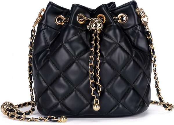 Women’s Quilted Bucket Bag Leather Chain Shoulder Purse Crossbody Handbag