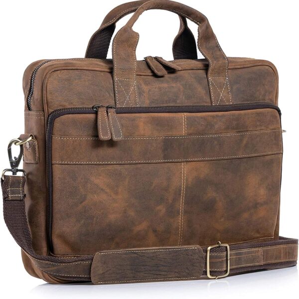 18 Inch Leather Laptop Shoulder Briefcase for Work and Travel