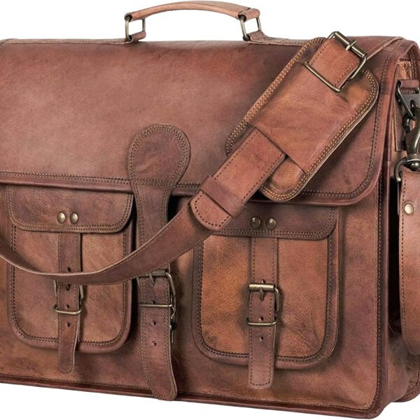 Vintage Style Leather Laptop Messenger Bag for Business Travel