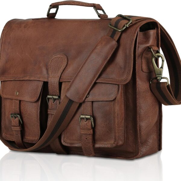 Leather Laptop Messenger Satchel Bag for Business and Travel